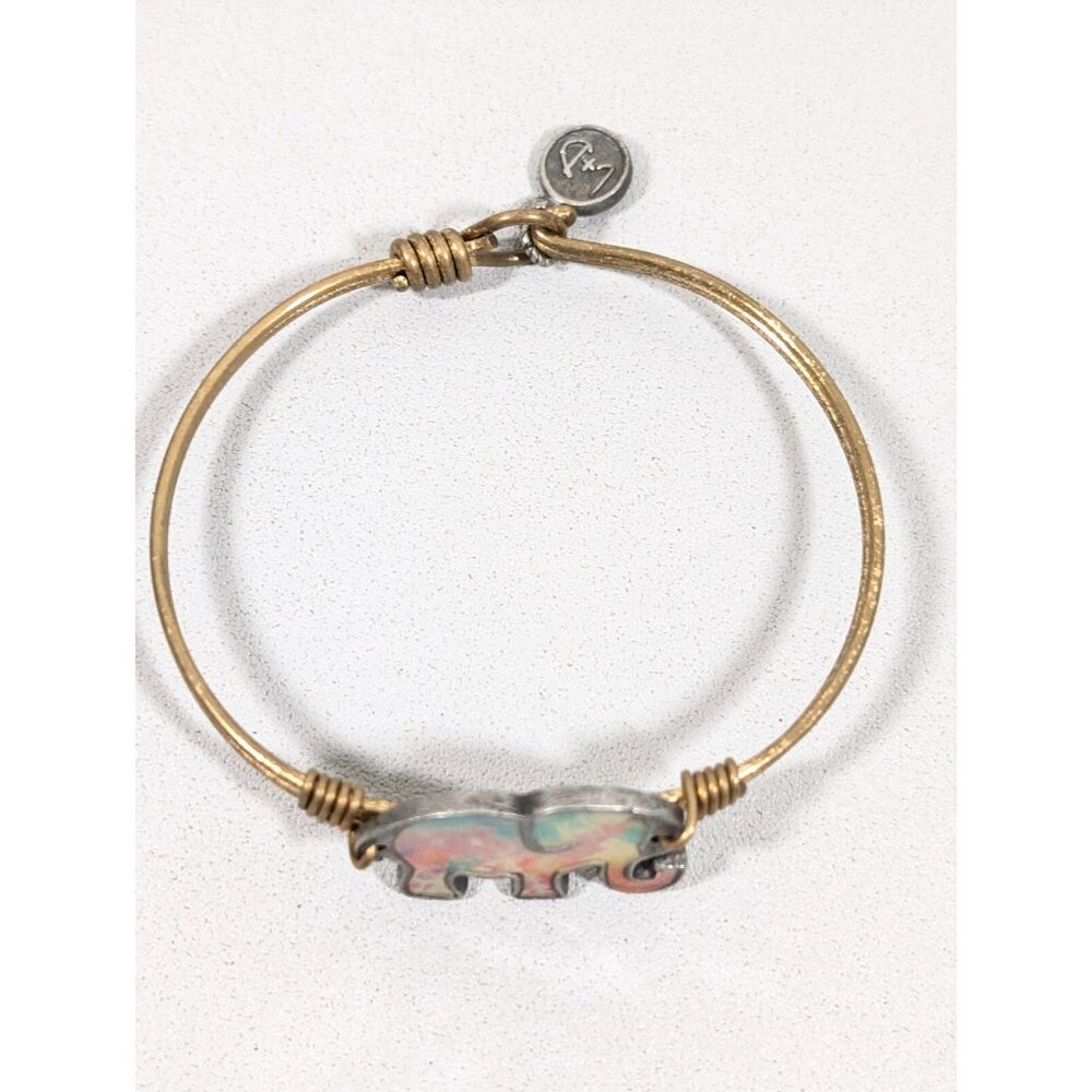 L & D Watercolor Rainbow Elephant Two Tone Bangle Bracelet 6 inch - Picture 3 of 7